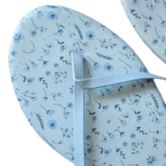 LC LAUREN CONRAD Sandals Flip Flops Blue Floral Summer Bohemian Size 10 - Picture 3 of 5